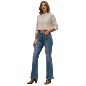 Parisian Designer LUSA Super High Rise Flare Jeans Blue 32 Inseam W28 EU40